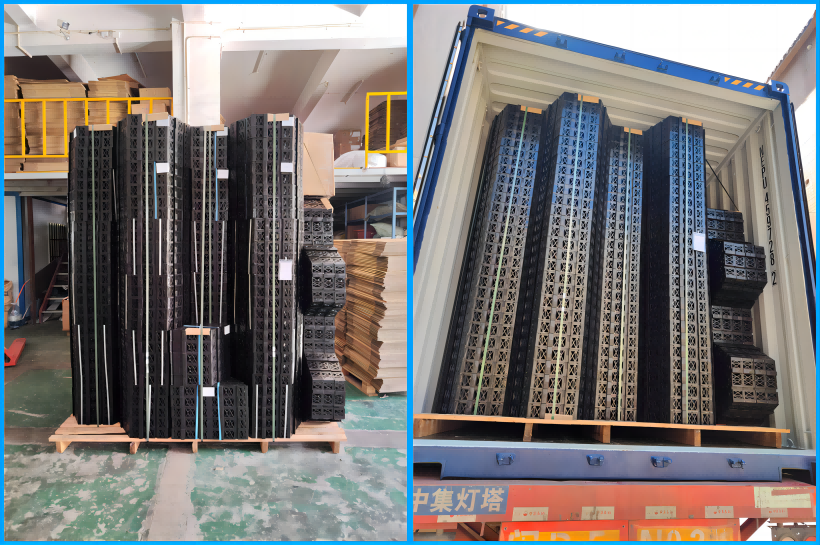 Efficient Pallet Packaging of Hoensoey Cells" Description: "Hoensoey Cells packed using a unique interlocking arrangement on pallets, maximizing space utilization and ensuring safe transportation.