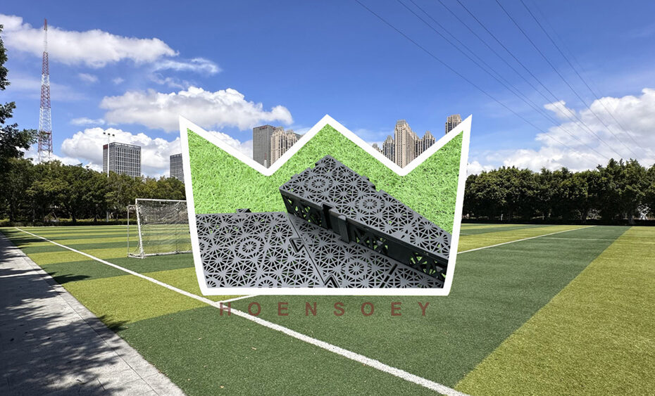 A synthetic turf sports field showcasing advanced drainage that prevents water accumulation, allowing for uninterrupted play during heavy rainfall.